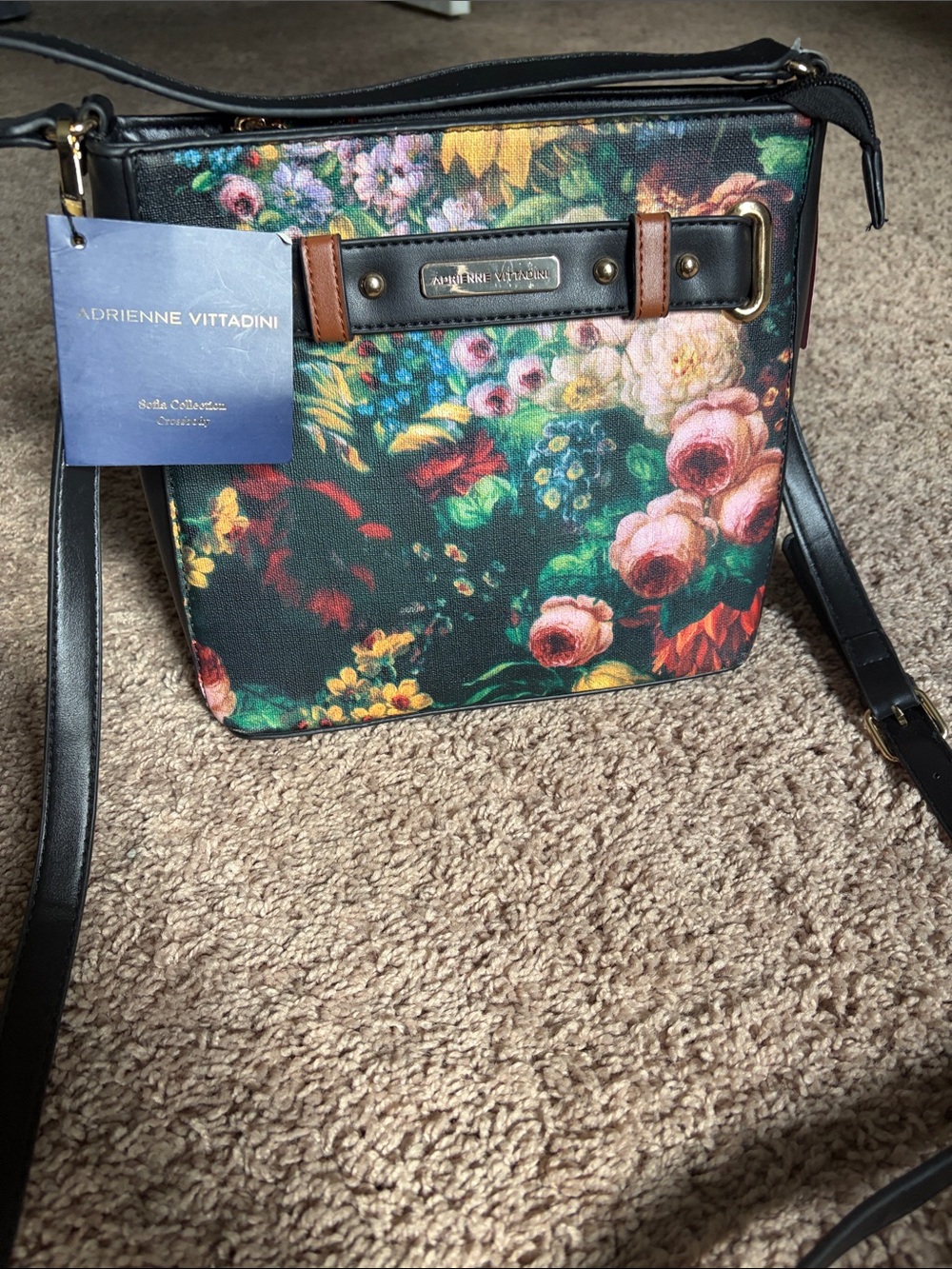 Adrienne Vittadini Floral Crossbody Bag - Black Multi